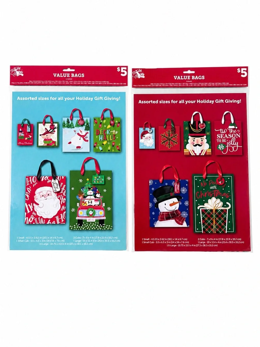Set of 2 Holiday Style Christmas Gift Bag Value Packs 12 Bags Assorted Sizes NEW